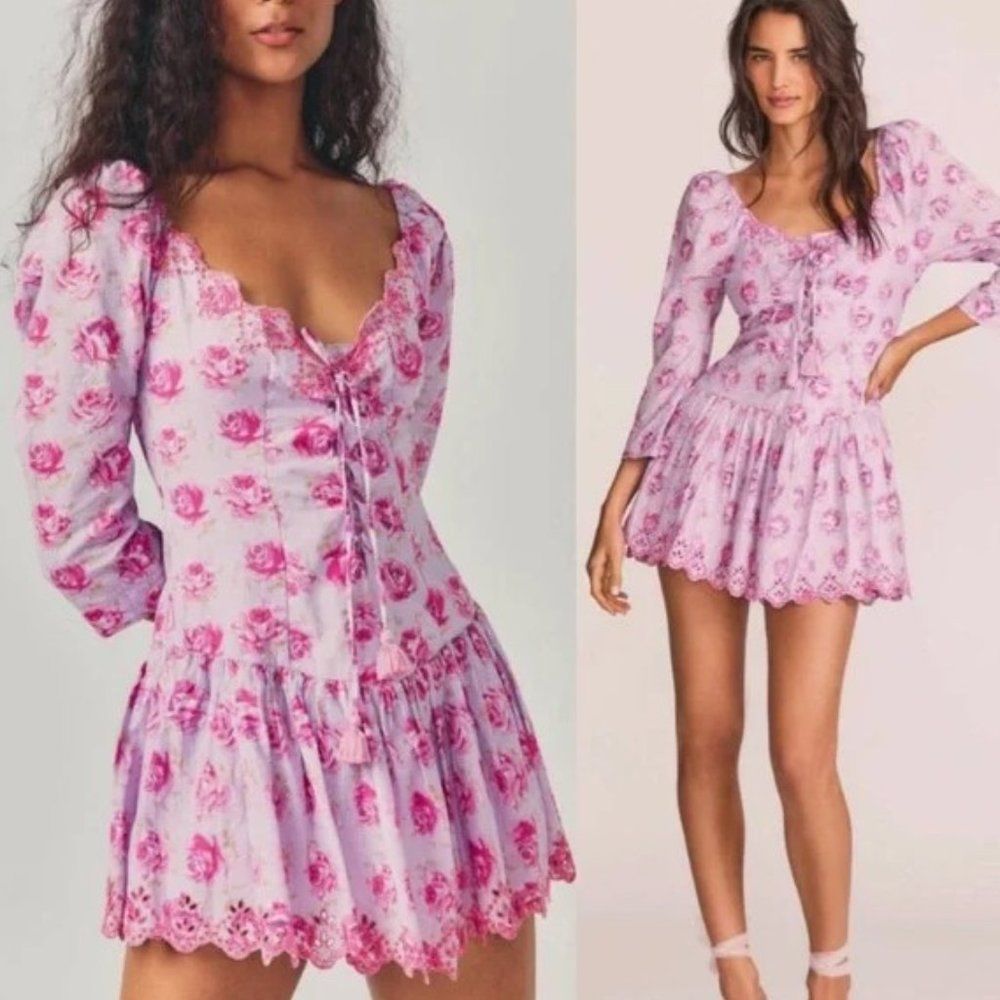 LOVESHACKFANCY Deeba tasseled floral-print broderie anglaise cotton mini dress - Picture 2 of 8
